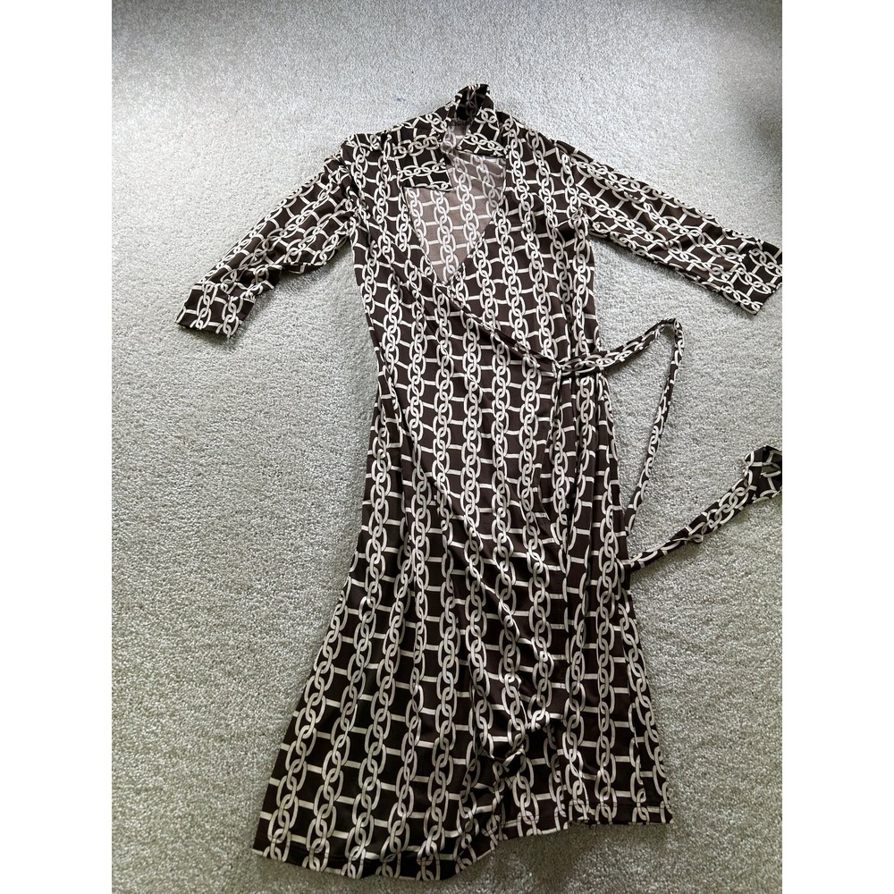 Forever‎ Women's Wrap Dress Brown Chain Print Size S Polyester Spandex